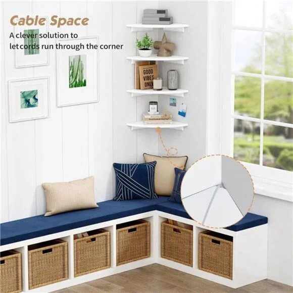 Forbena Corner White Floating Book Shelves for Wall Set of 4, Wood Nursery